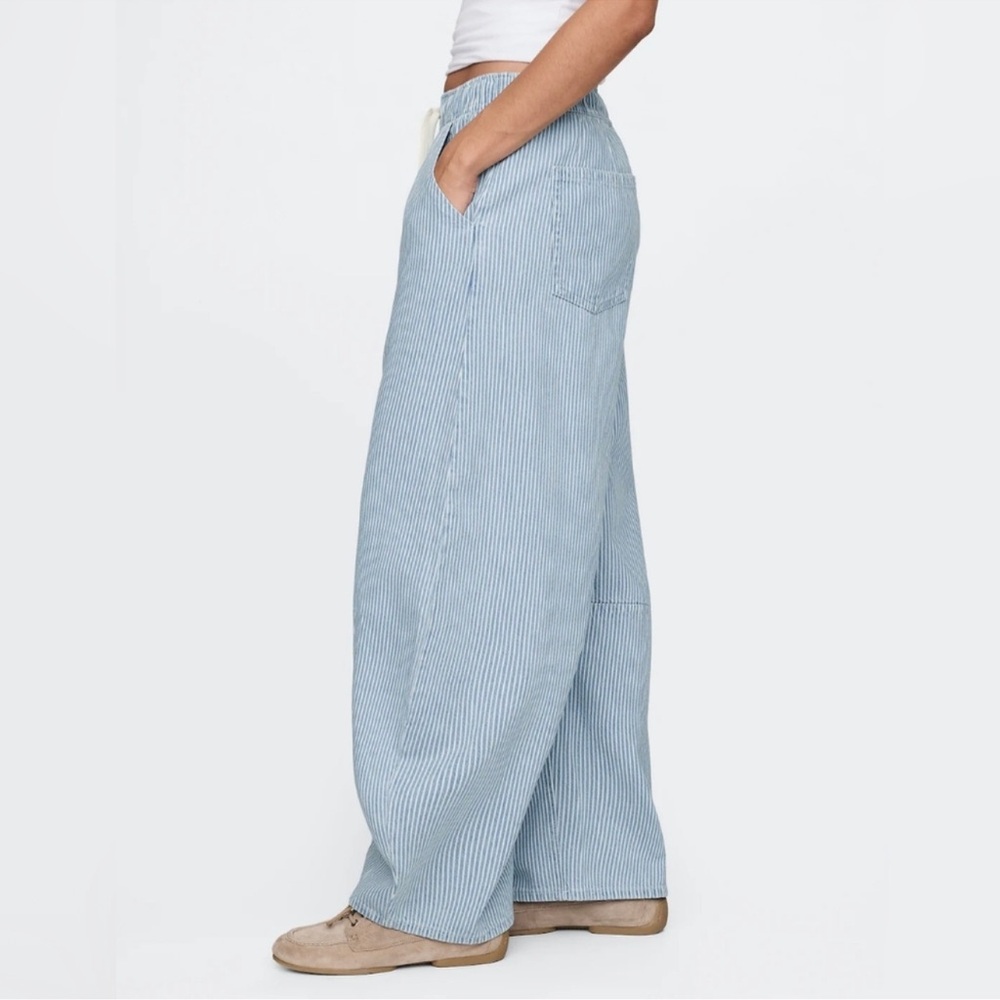 GAP Blue Striped Wide Leg Barrel Horseshoe Pants Size Large - Picture 4 of 10
